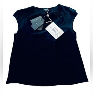 NWT Giorgio Armani Silk Knot Cap Sleeve Top - Womens Size 44 - Black COA